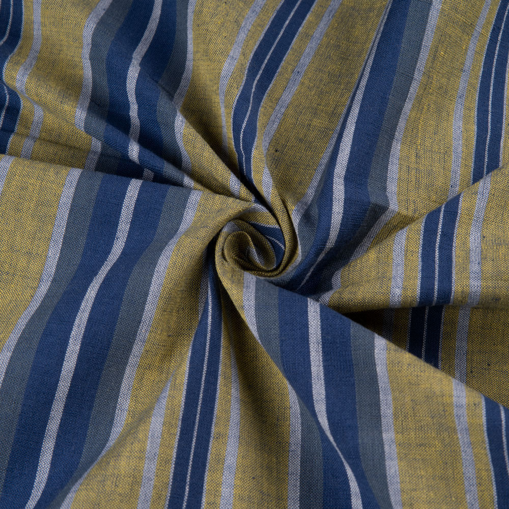 Stripe Yellow & Blue Pure Cotton 88 GSM Handwoven Fabric