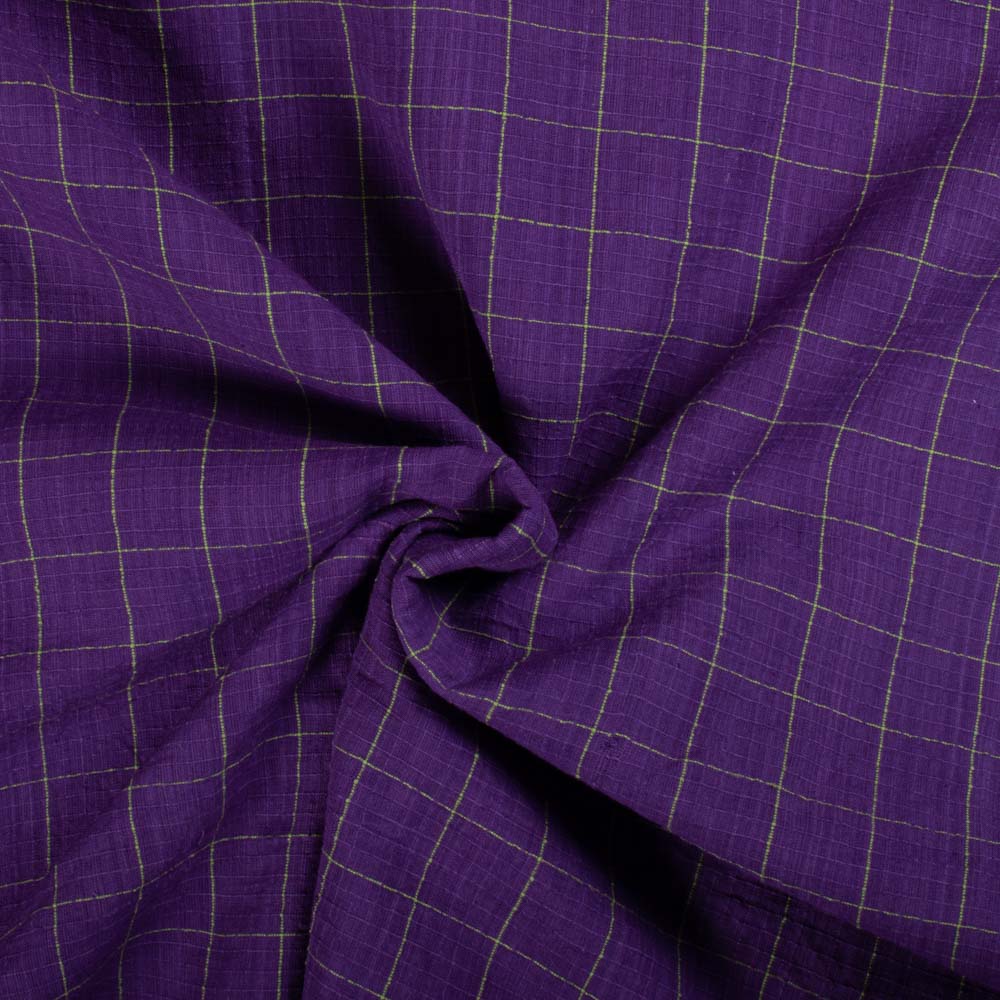 Check Green Purple 80 GSM Pure Cotton Handwoven Fabric