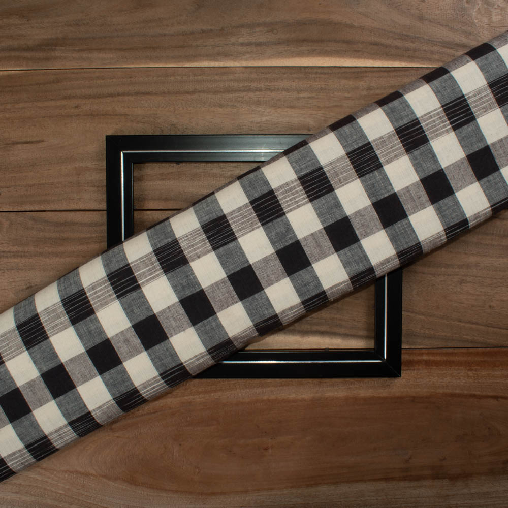 Check Black White Tie Dye Pure Khadi 135 GSM Handwoven Fabric