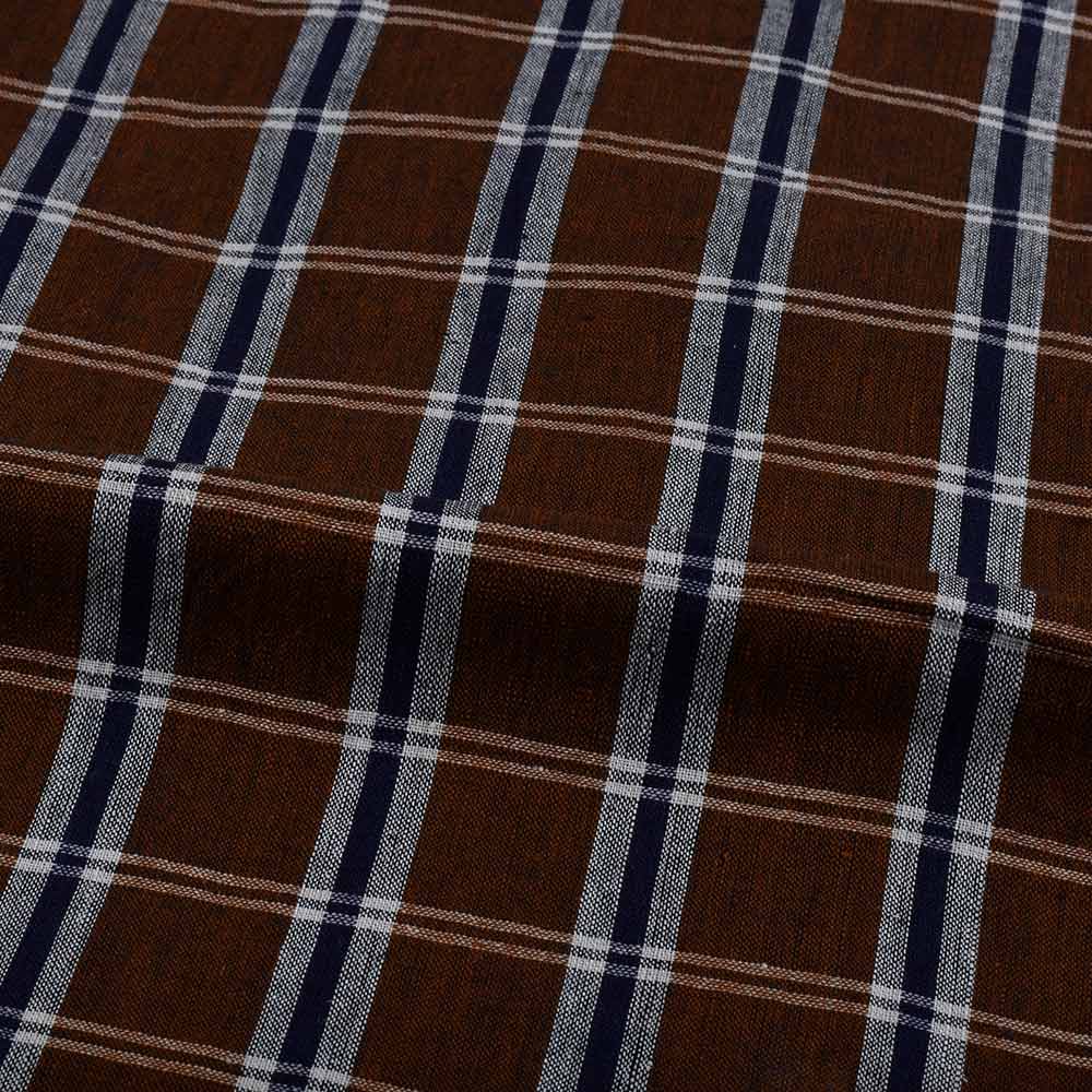 CHECK BROWN PURE COTTON 102 GSM HANDWOVEN FABRIC 343