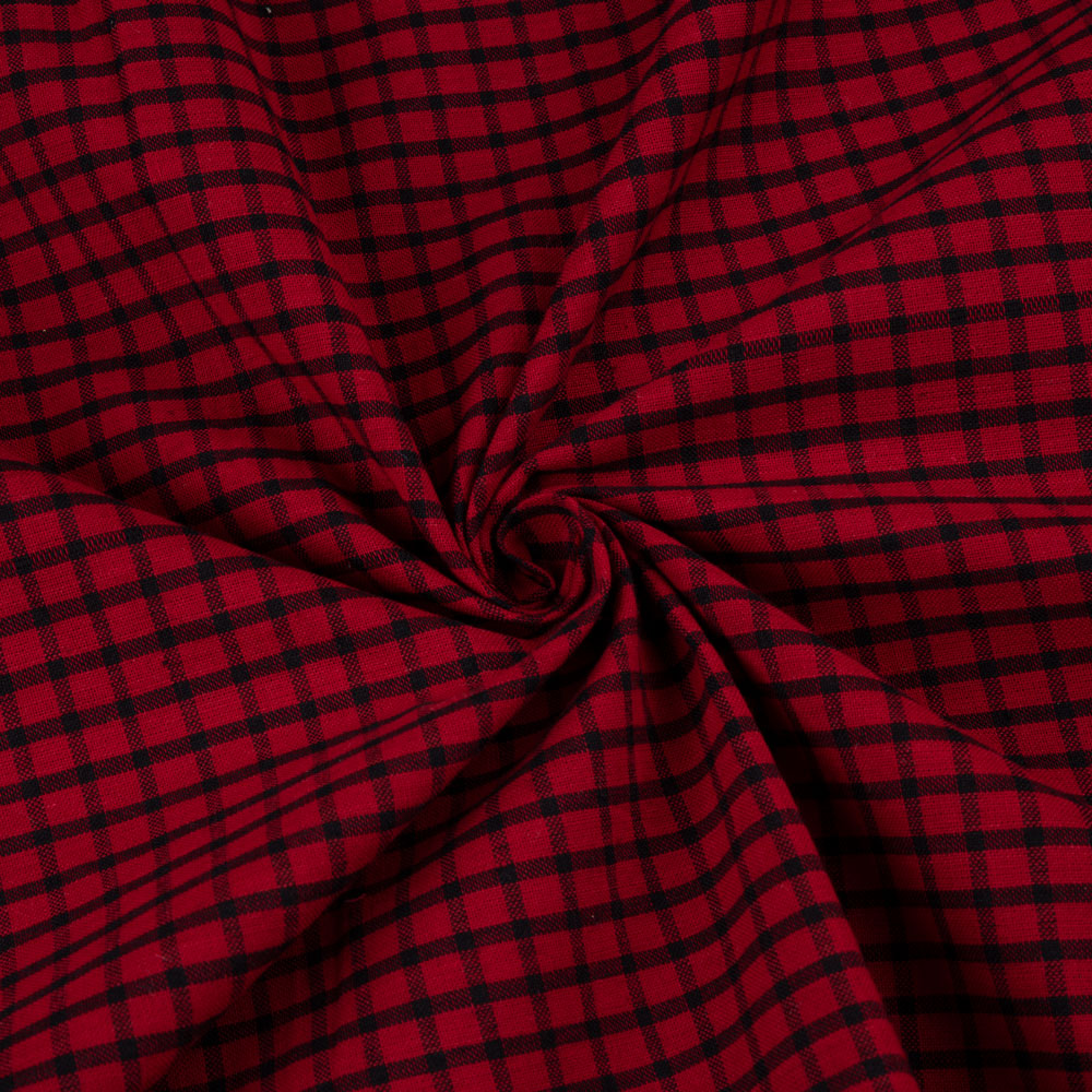 Check Red & Black Pure Cotton 108 GSM Handwoven Fabric