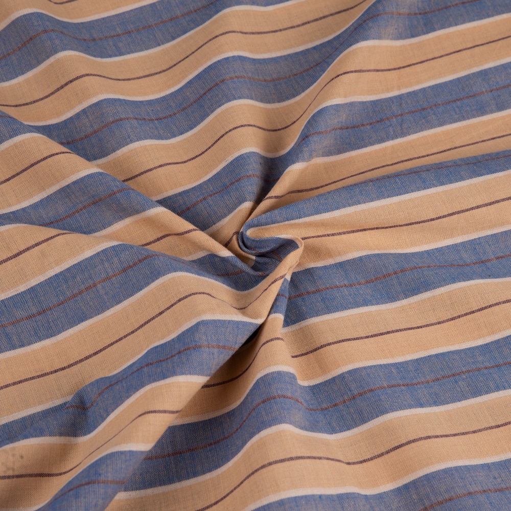 Stripe Orange & Blue Pure Cotton 90 GSM Handwoven Fabric