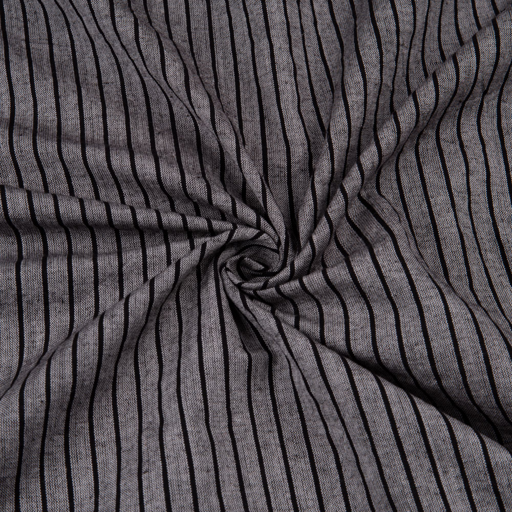 Stripe Grey & Black Pure Cotton 81 GSM Handwoven Fabric 177