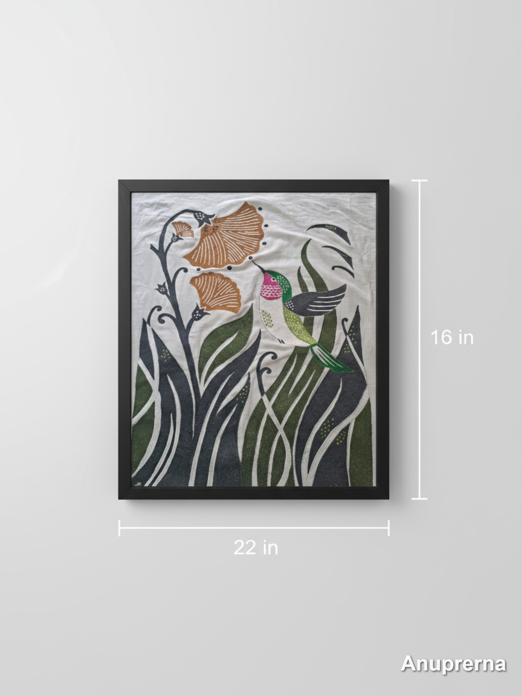 Hummingbird & Flowers Kantha Wall Art Decor