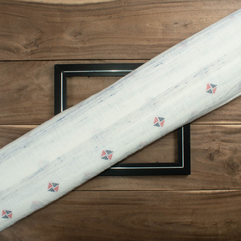 Geometric White Futki Jamdani Pure Khadi 85 GSM Handwoven Fabric 36