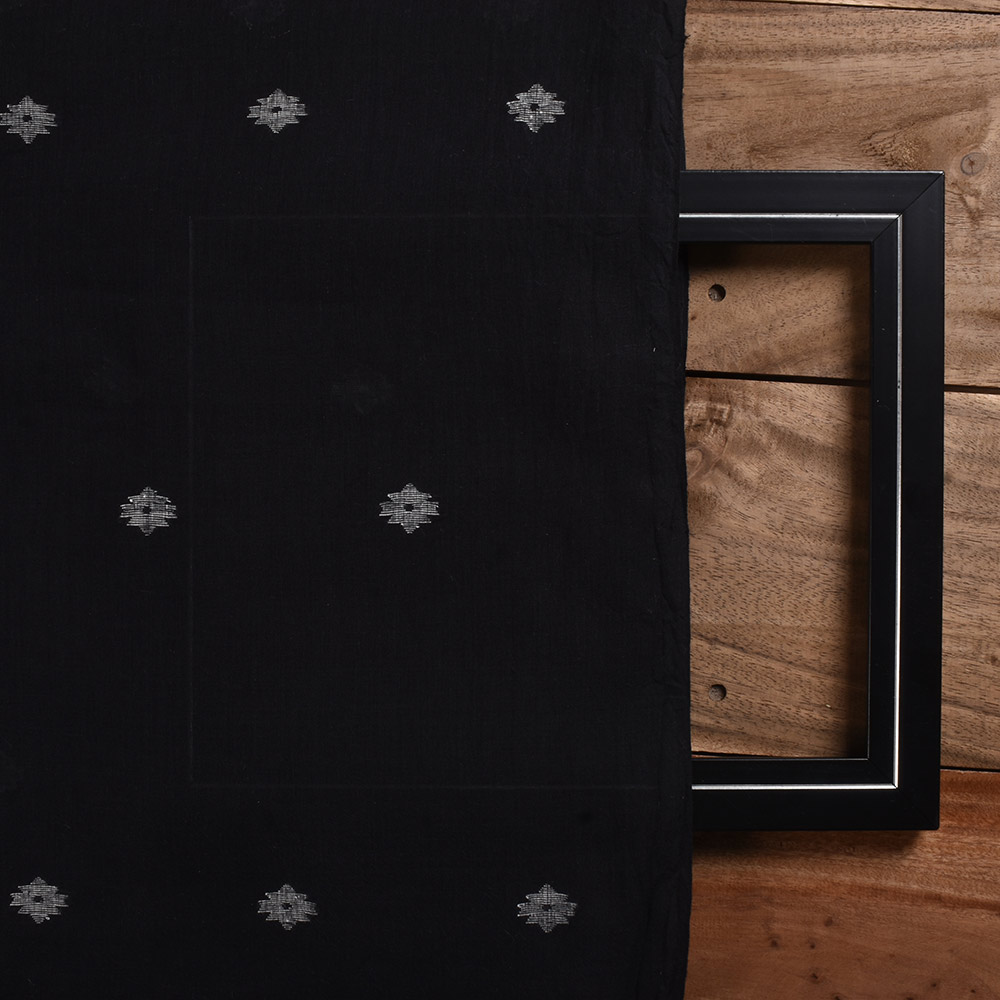 GEOMETRIC SOLID BLACK PURE COTTON 58 GSM HANDWOVEN FABRIC