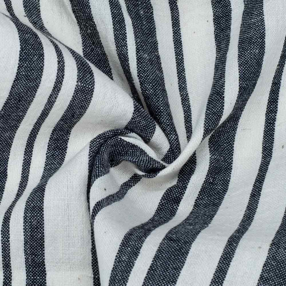 Stripe Black & White Pure Cotton 100 GSM Handwoven Fabric