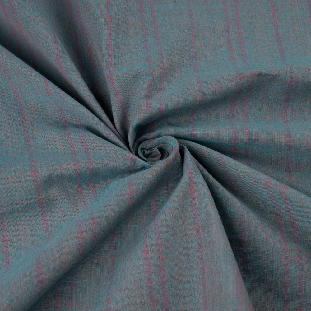 Stripe Teal Pure Cotton 56 GSM Handwoven Fabric
