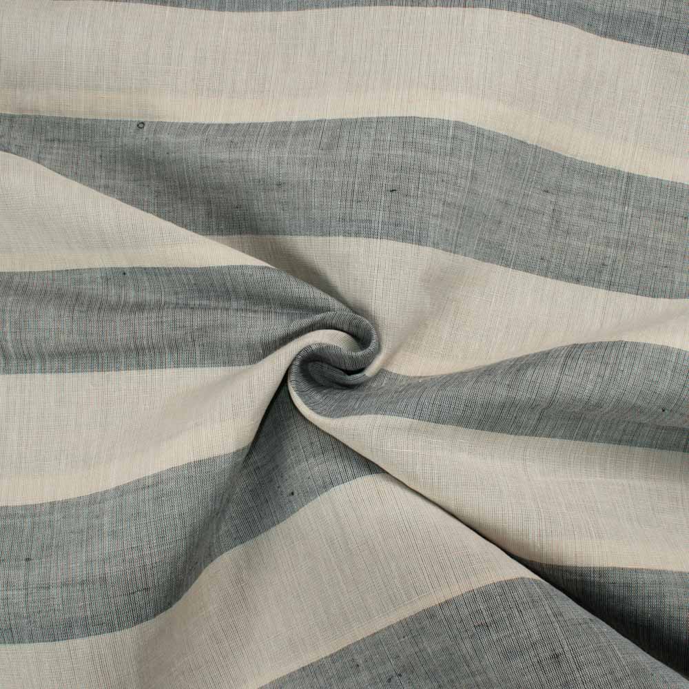 Stripe Cream Green Linen Cotton and Khadi 130 GSM Handwoven Fabric