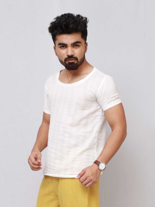 Woven T-Shirt | White Stripe