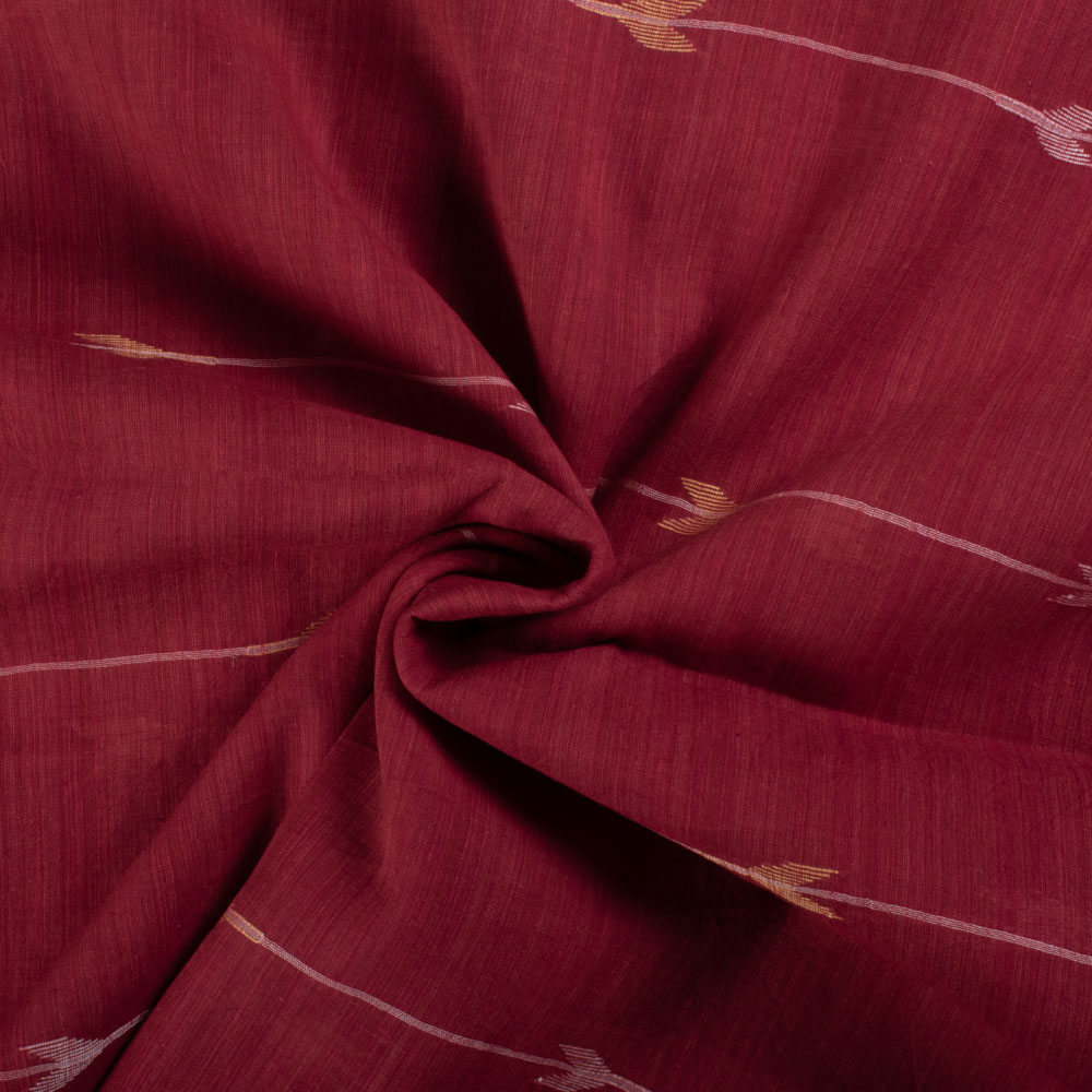 Red Pure Cotton White Arrow Jamdani 55 GSM Handwoven Fabric