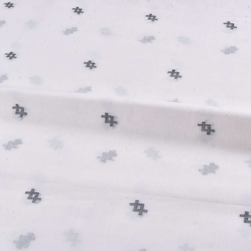Black white Jamdani fabric featuring a striking geometric pattern