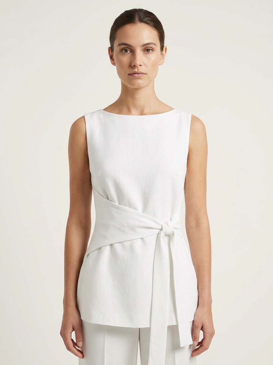 Straight Hem Side Tied Asymmetric Top