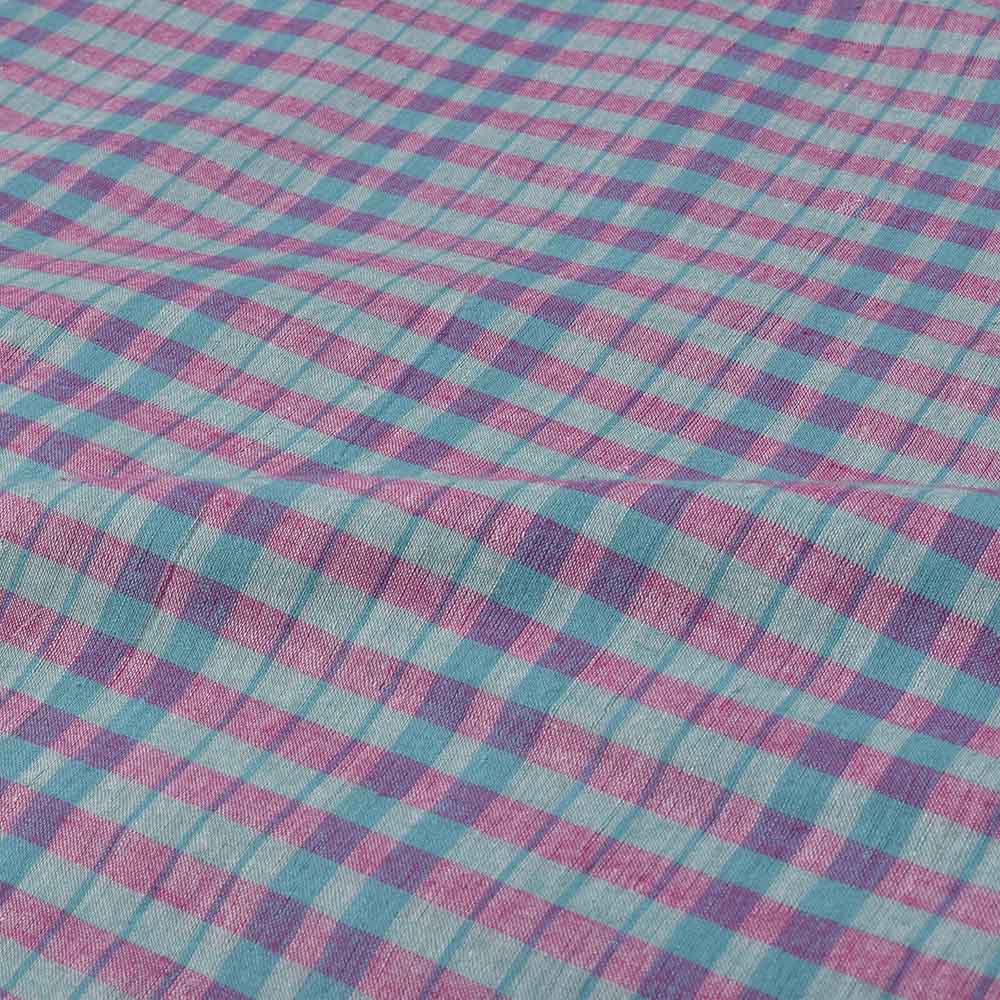 CHECK GREEN PINK PURE COTTON 72 GSM HANDWOVEN FABRIC