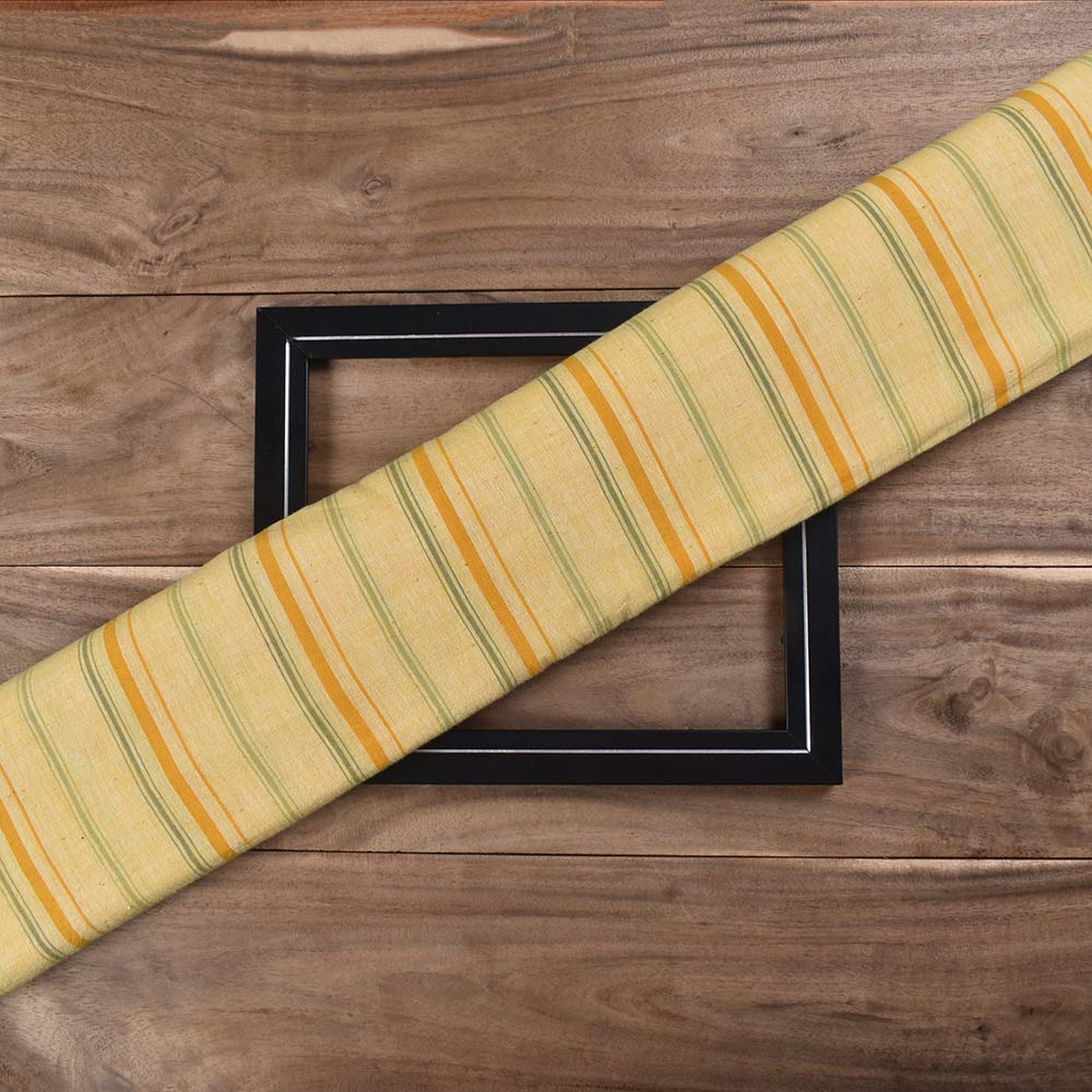 Stripe Yellow Pure Cotton 93 GSM Handwoven Fabric