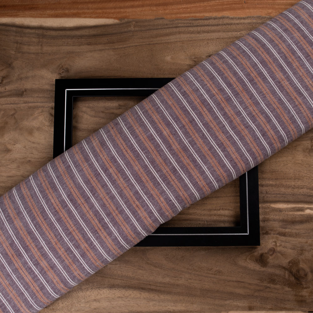 Stripe Purple & Orange Pure Cotton 66 GSM Handwoven Fabric