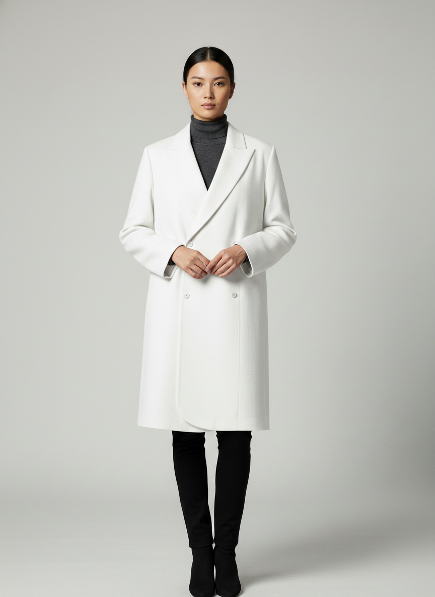 Double Breasted Jacket With Peak Label- Knee Length