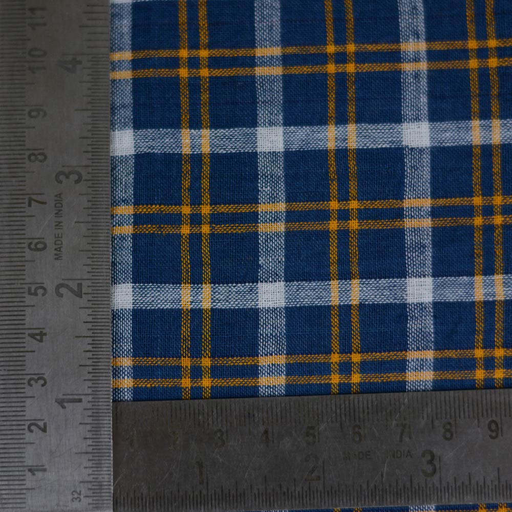 CHECK BLUE & YELLOW PURE COTTON 101 GSM HANDWOVEN FABRIC