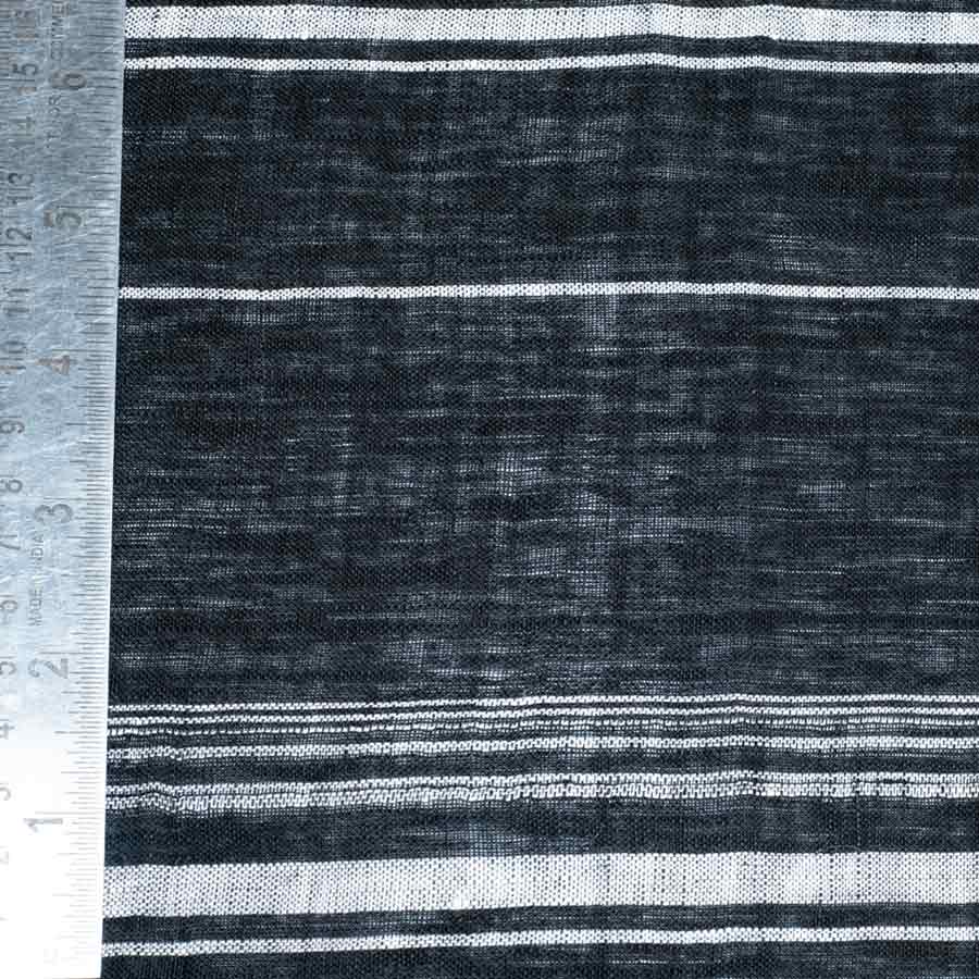 STRIPE BLACK PURE LINEN 121 GSM HANDWOVEN FABRIC