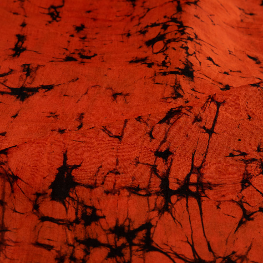 ABSTRACT ORANGE BLACK BATIK MULBERRY SILK 40 GSM FABRIC