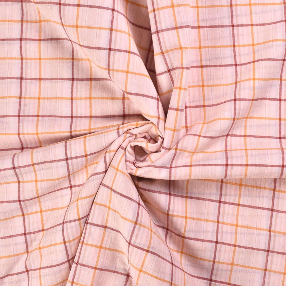Check Light Pink Pure Cotton 60 GSM Handwoven Fabric