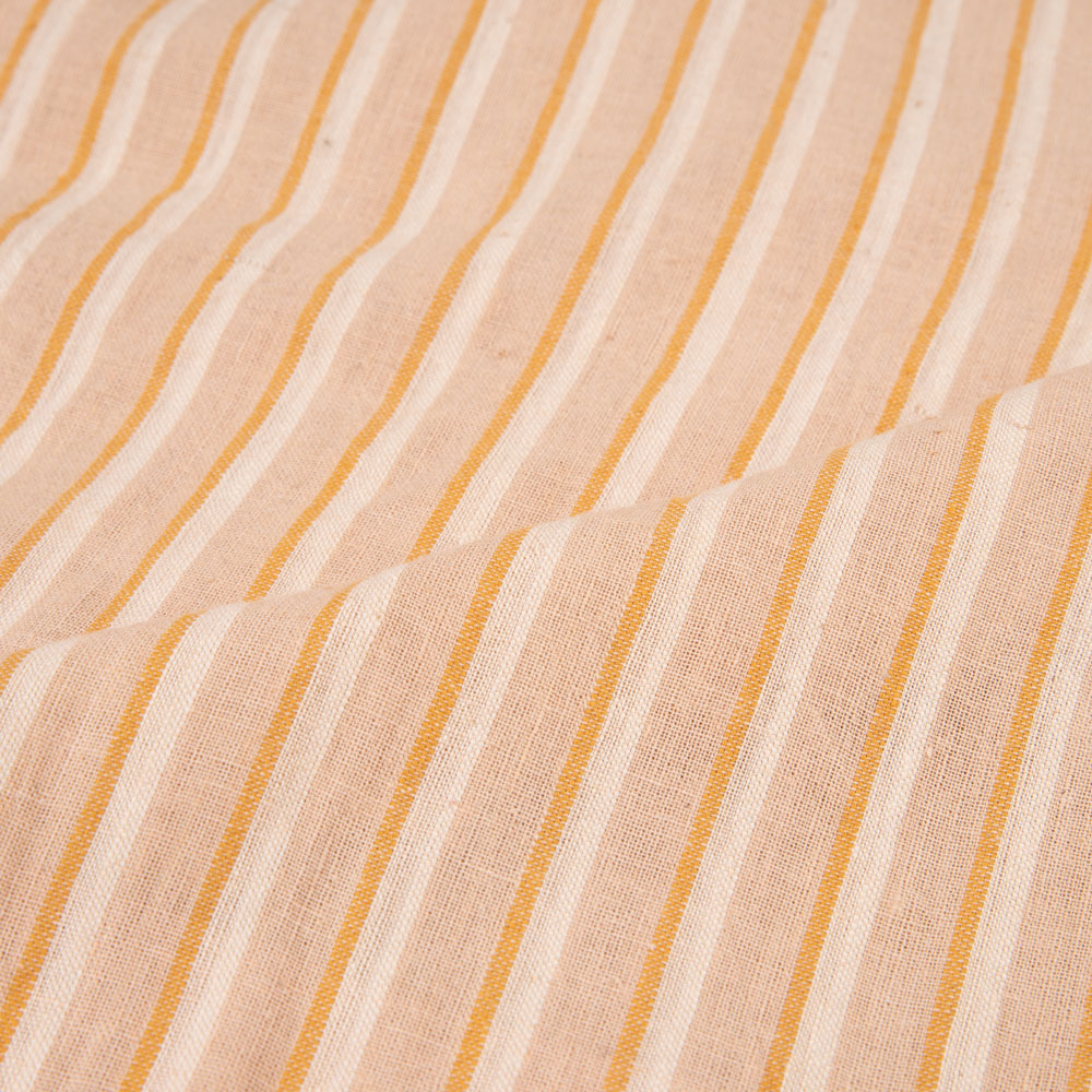 STRIPE YELLOW & CREAM PURE COTTON 106 GSM HANDWOVEN FABRIC