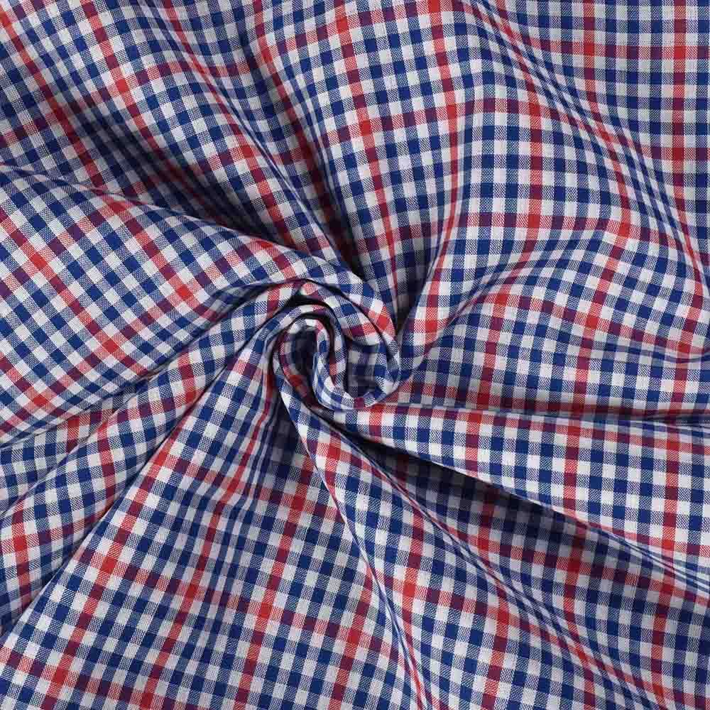 Check White Blue And Red Pure Cotton 103 GSM Handwoven Fabric