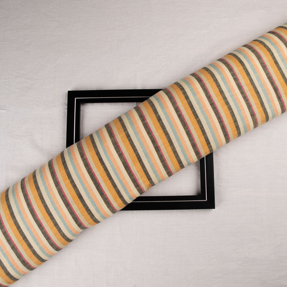 Stripe Twill Multi Color Cotton Khadi 115 GSM Handwoven Fabric