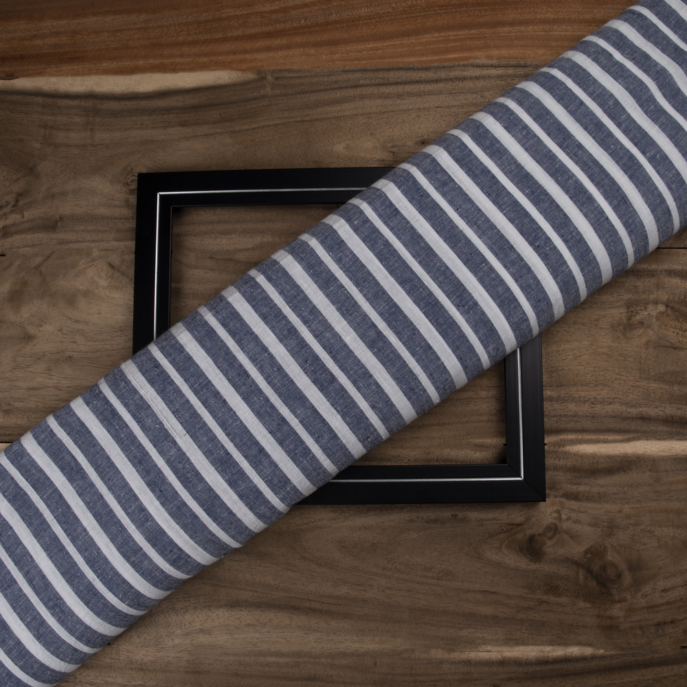 Stripe Blue & White Pure Cotton 96 GSM Handwoven Fabric