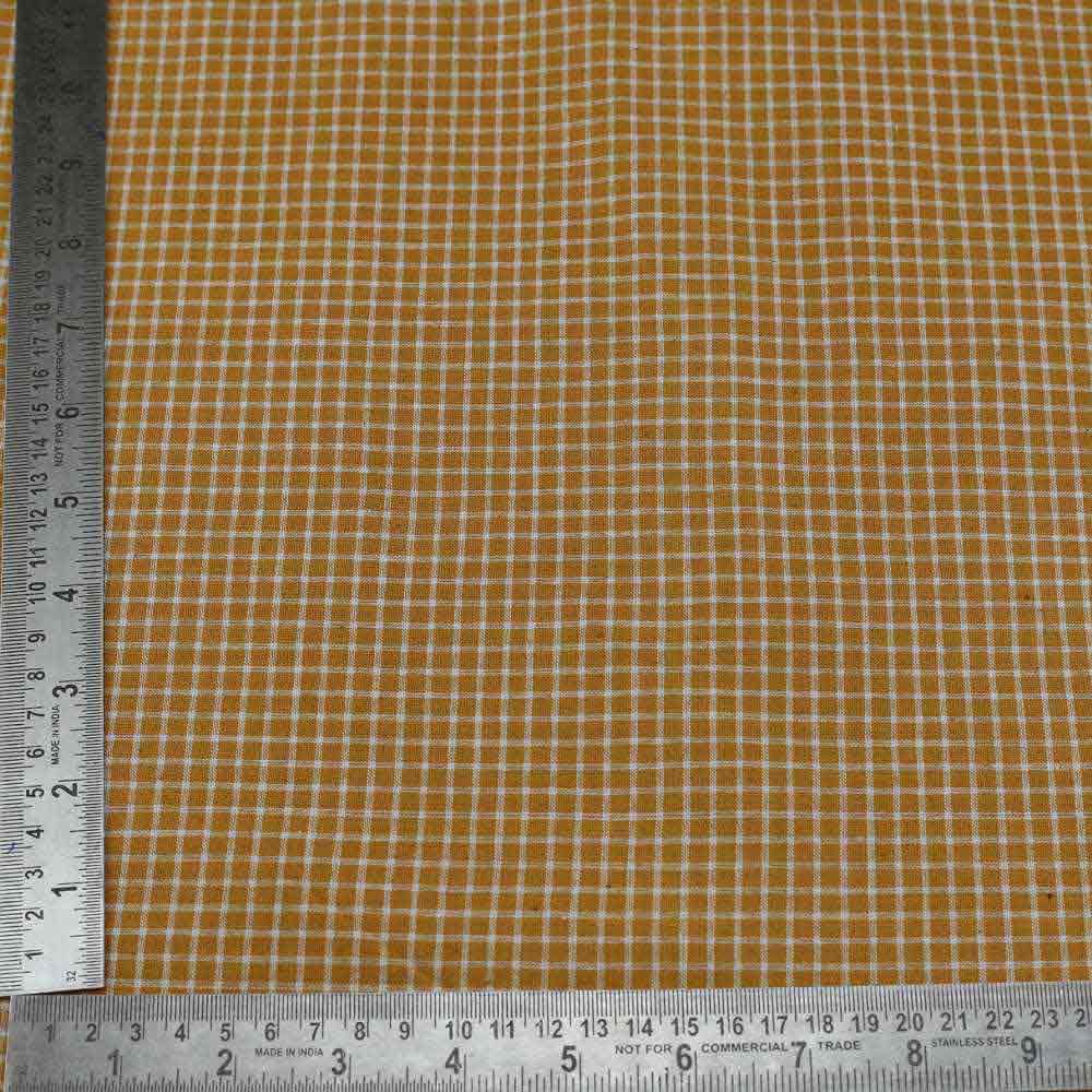 CHECK MUSTARD YELLOW PURE COTTON 96 GSM HANDWOVEN FABRIC