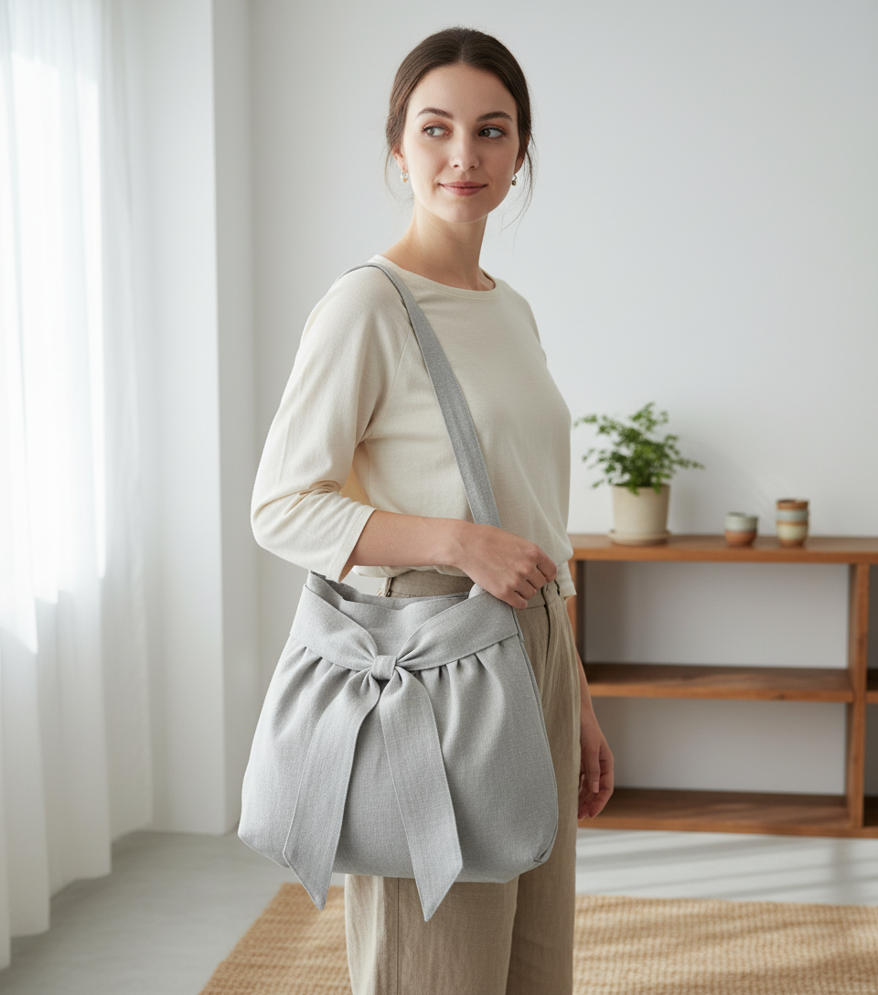 Gathered Tote Bag With Bow