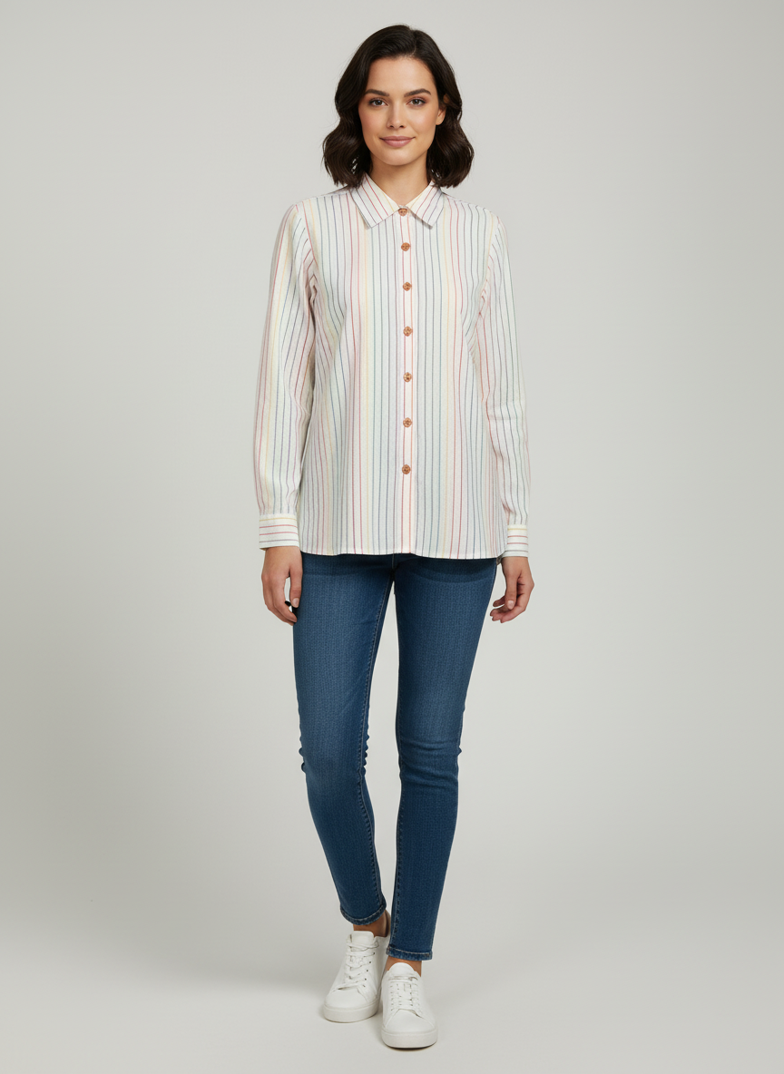 Spread Collared Shirt-Center Placket Button-Long One Button Cuff
