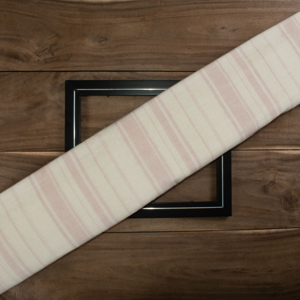Stripe White Pink Pure Khadi 100 GSM Handwoven Fabric 
