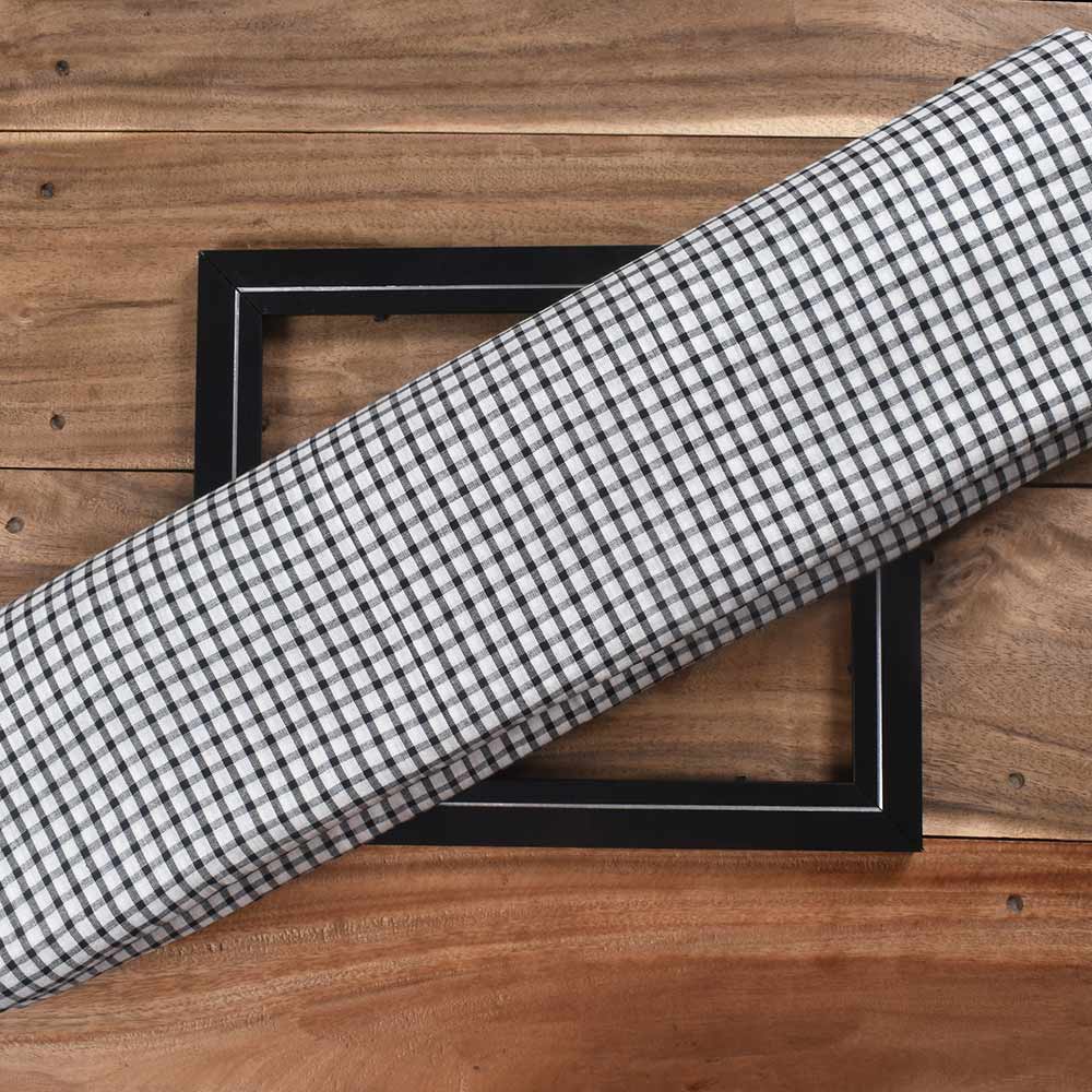 Check Black & White Pure Cotton 62 GSM Handwoven Fabric