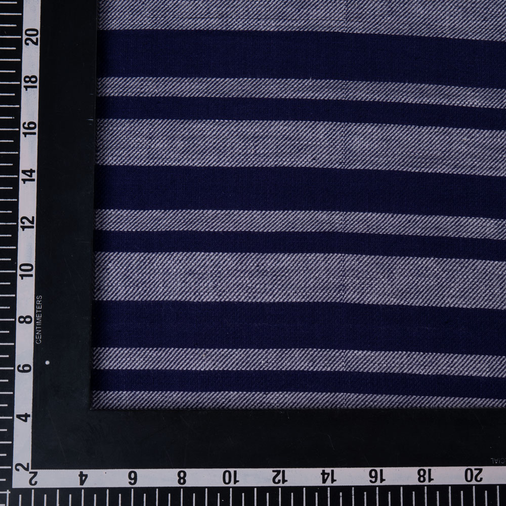 STRIPE TWILL NAVY & WHITE COTTON KHADI 113 GSM HANDWOVEN FABRIC