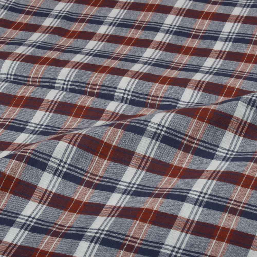 CHECK BLUE BROWN & WHITE PURE COTTON 94 GSM HANDWOVEN FABRIC