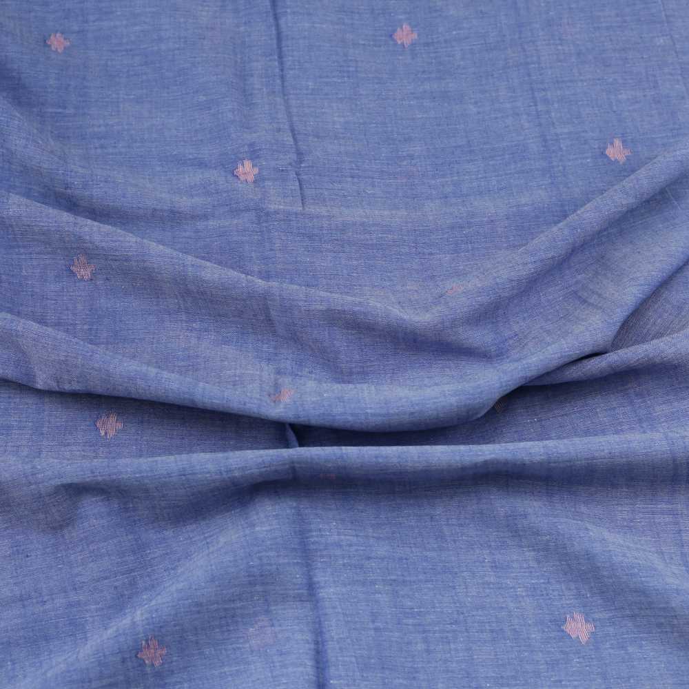 GEOMETRIC BLUE JAMDANI PURE COTTON 55 GSM FABRIC 100