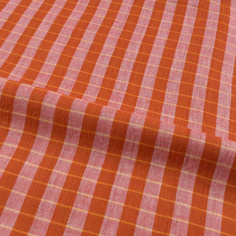 CHECK ORANGE & PINK PURE COTTON 66 GSM HANDWOVEN FABRIC