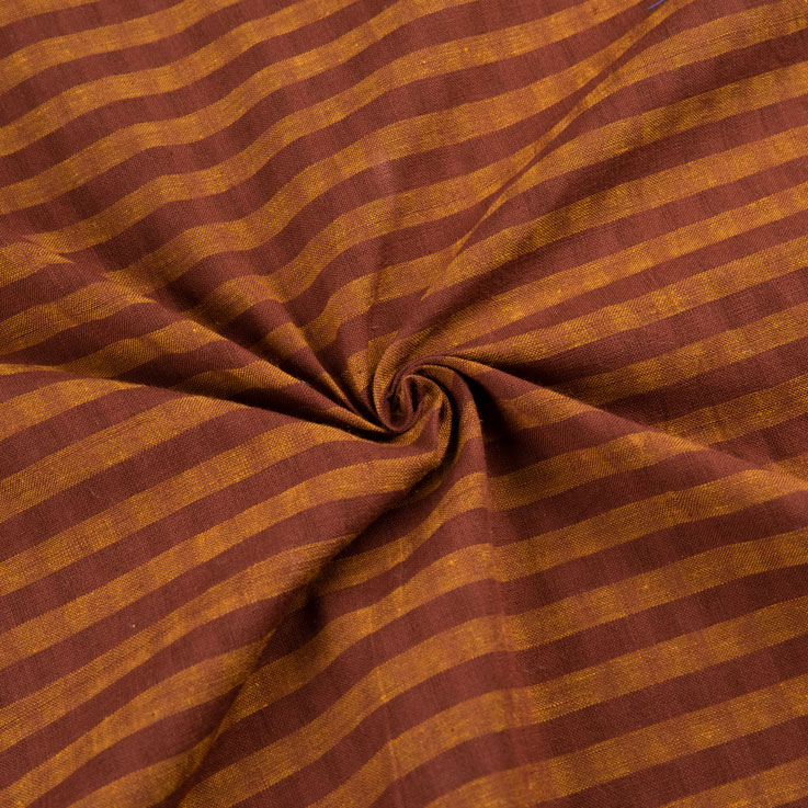Stripe Brown & Mustard Pure Cotton 87 GSM Handwoven Fabric