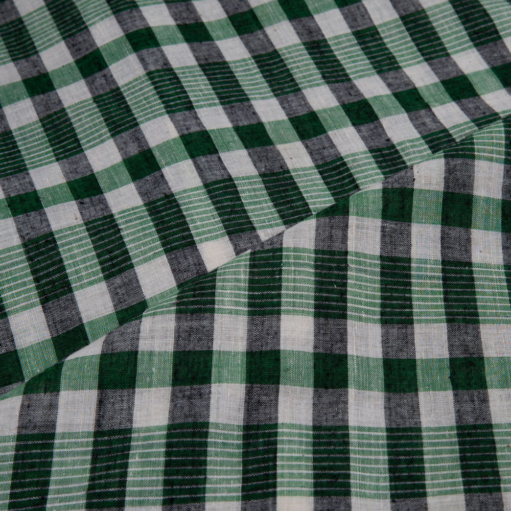 CHECK GREEN & BLACK PURE COTTON 66 GSM HANDWOVEN FABRIC