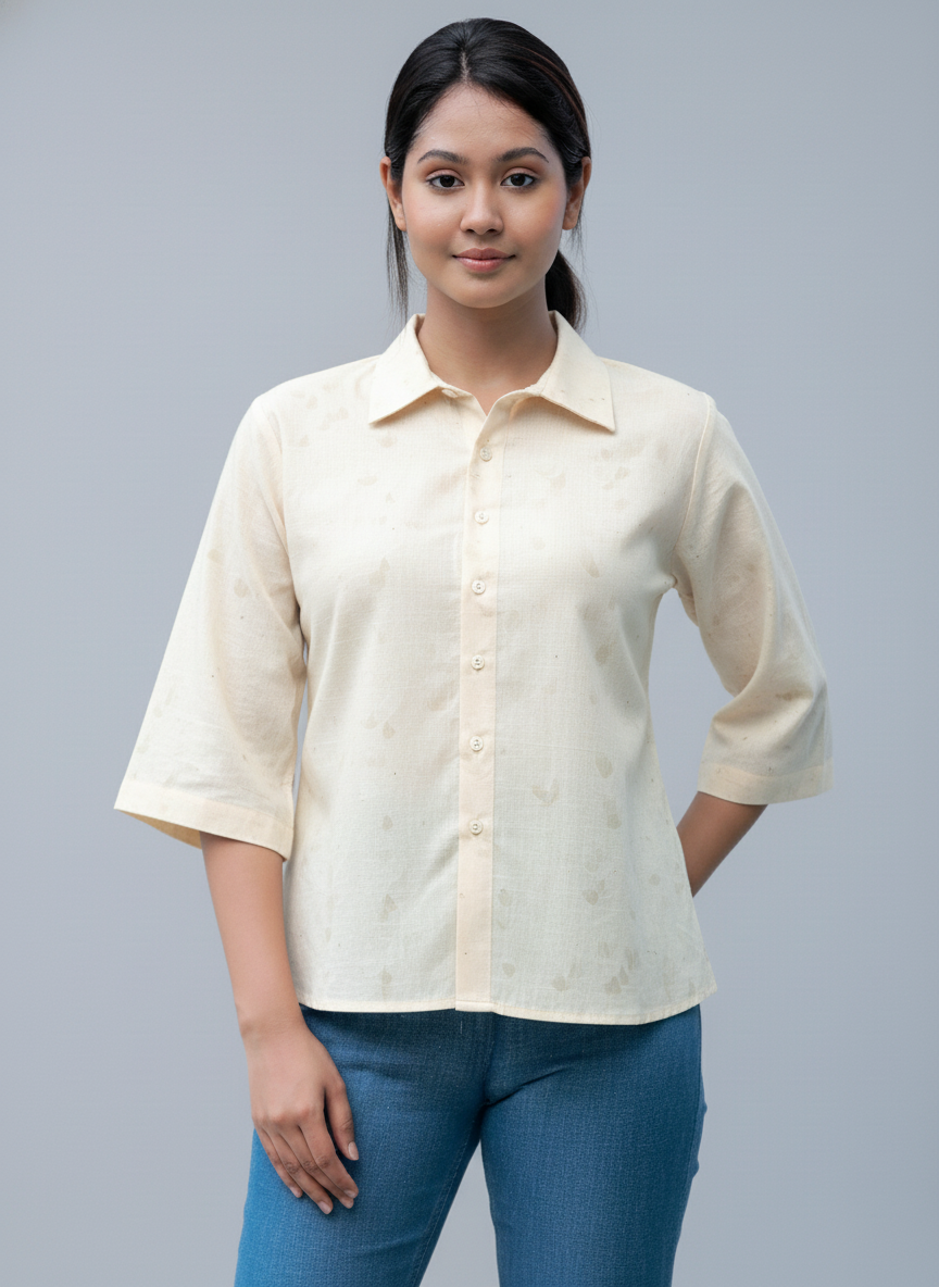 One Sided Long Shirt-Bell Sleeves-Center Buttoned Placket