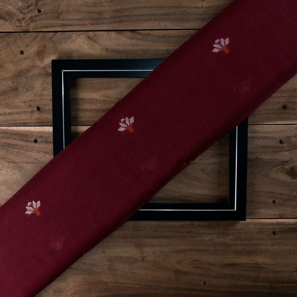 Floral Maroon Jamdani Pure Cotton 60 GSM Handwoven Fabric