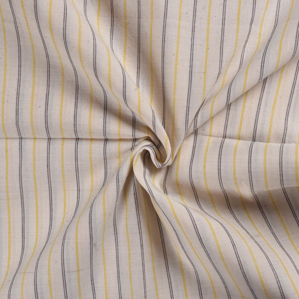 Stripe Yellow & Black Khadi Cotton 65 GSM Handwoven Fabric