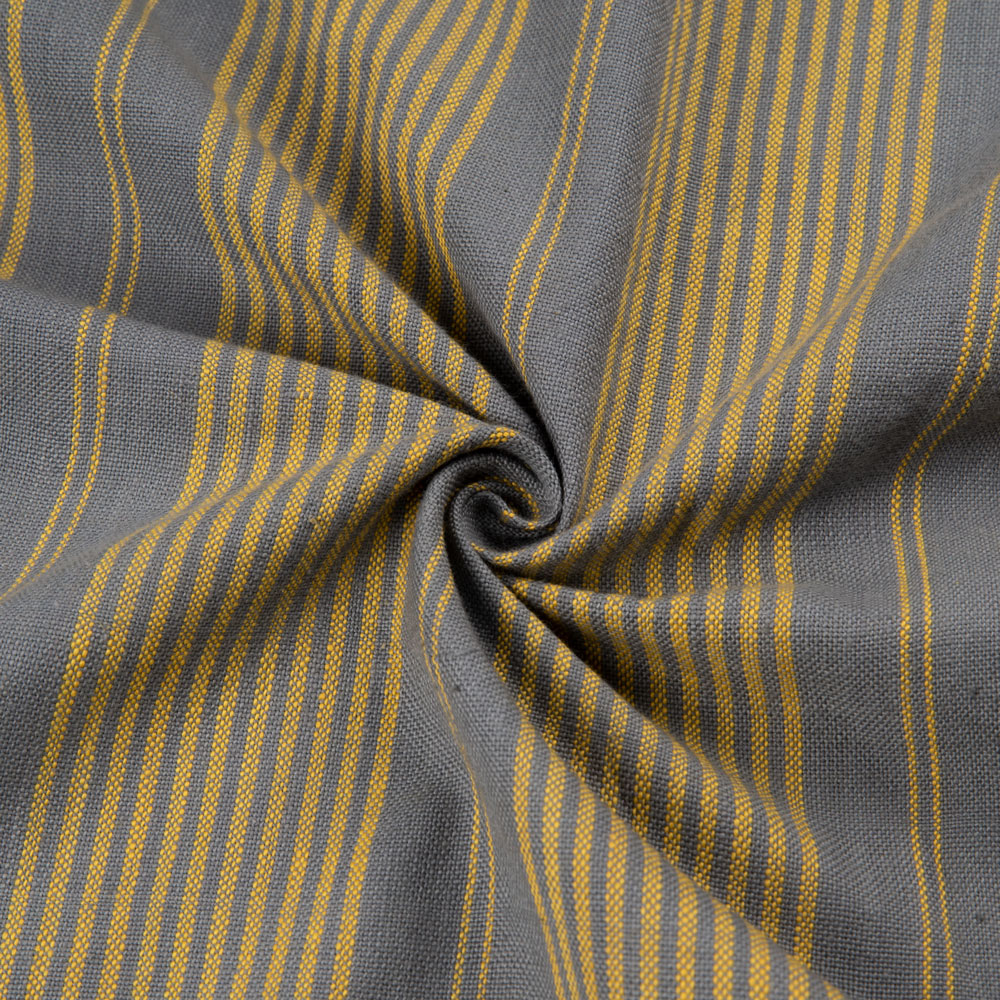 STRIPE YELLOW & GREY PURE KHADI 191 GSM HANDSPUN & HANDWOVEN FABRIC