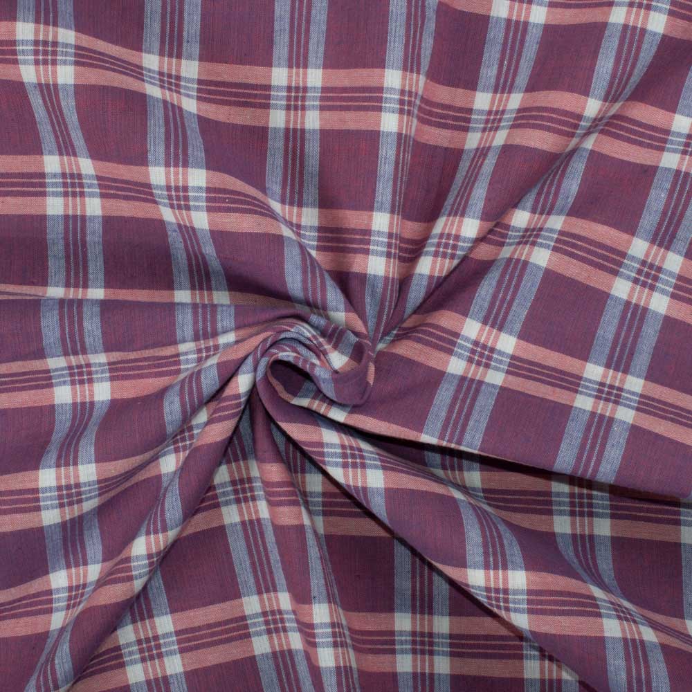 Check Blue Pink White Pure Cotton 95 GSM Handwoven Fabric
