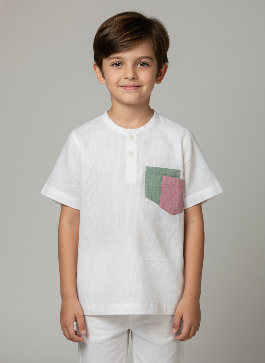 Boys T-Shirt With Multicolored Patch Pocket