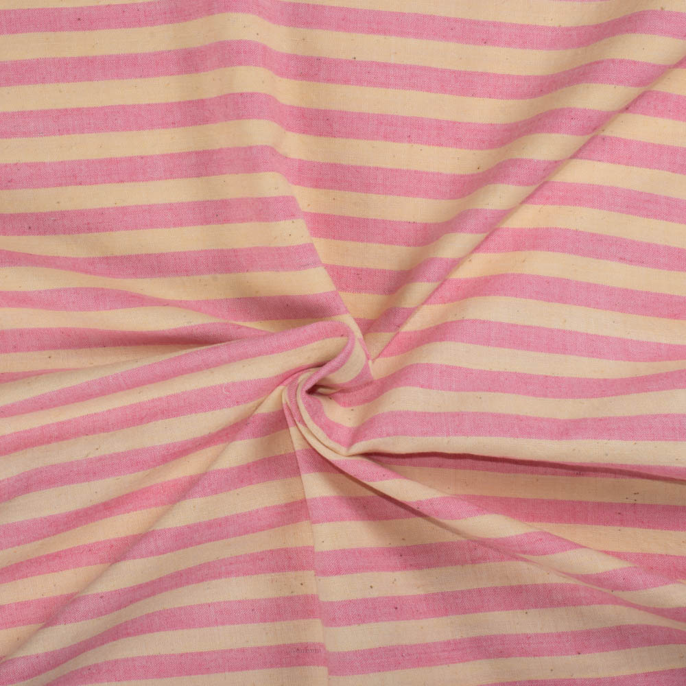 Stripe Pink Yellow Cotton Khadi 130 GSM Handwoven Breathable Fabric