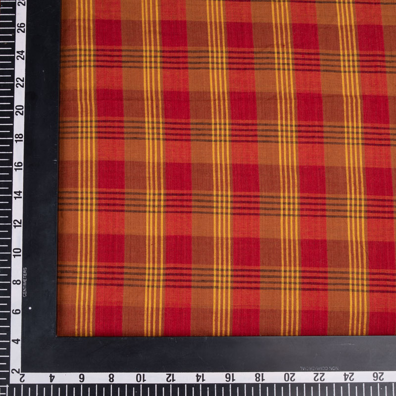 CHECK RED & BROWN PURE COTTON 75 GSM HANDWOVEN FABRIC