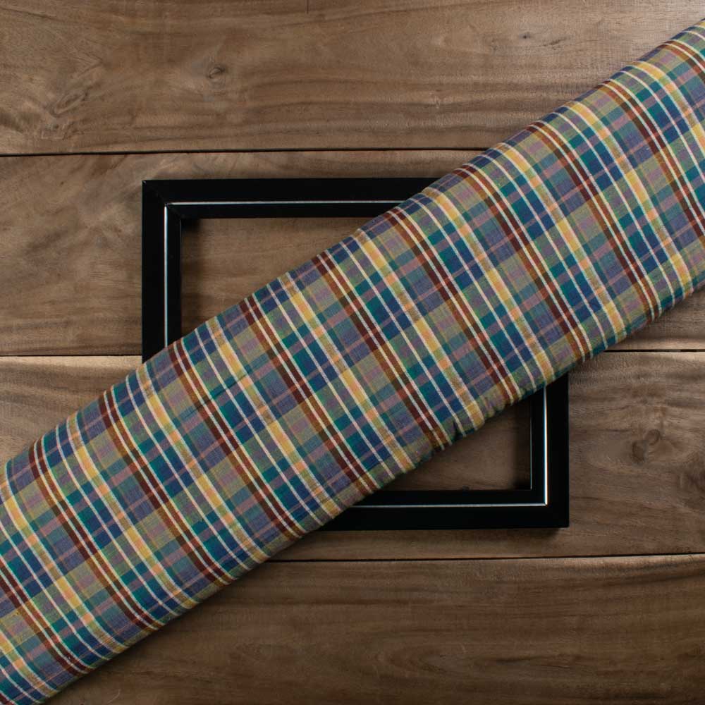 Multicolor Check Cotton & Khadi 125 GSM Handwoven Fabic 812