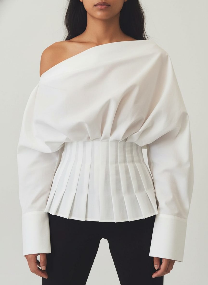Off-Shoulder Gathered & Pleated Top